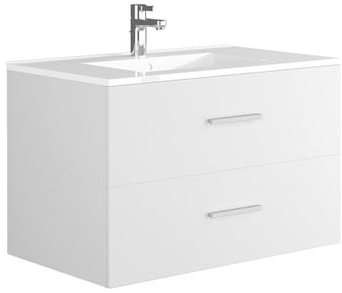 Vente-unique-Mobile per bagno sospeso con lavabo singolo 80 cm Bianco - KAYLA