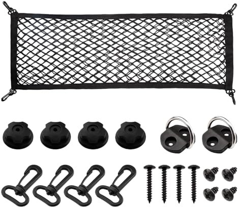 VEHIRIE Rete Elastica per Bagagliaio Auto - 90 x 30 cm, Nero con Ganci - Compatibile con Fiat, Volkswagen, Toyota, Renault, Peugeot e altre auto di Classe A/B