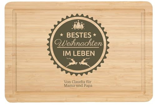 Personalisiertes Schneidebrett aus Bambus mit Gravur Individuelles Geschenk zu Weihnachten Mit Namen und Text nach Wunsch Weihnachtliche Freude schenken - Motiv: Bestes Weihnachten