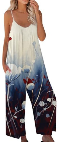 Vasreyy Arbeitsoverall Damen Sommer Jumpsuit Hosenanzug Damen-Latzhose Musselin Zweiteiler Einteiliger Lang Locker Latzhose Pink(M, Dark Blue)