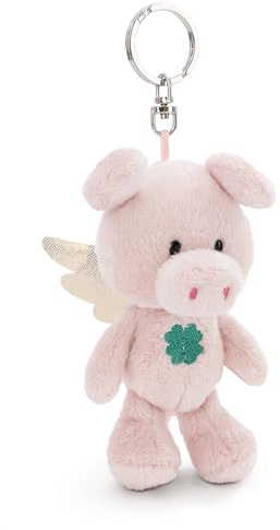 NICI Portachiavi Tuo angelo custode maiale con quadrifoglio 10cm rosa - Delizioso ciondolo in forma di animale in morbido peluche con anello per cordini e pendenti