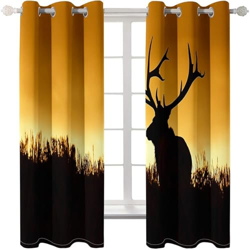 MTBDDyyds Vorhänge Für Kinderzimmer Jungen - 3D Sonnenuntergang Himmel Elch 300X280Cm - Kinderzimmervorhänge Mit Ösen, Verdunkelungsvorhang Gardinen Schals Vorhang Blickdicht