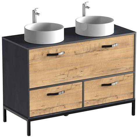 Miroytengo Mueble de Baño Sena Doble Arario y 2 Cajones Sin Lavabos 120cm Melamina Roble Gold y Negro