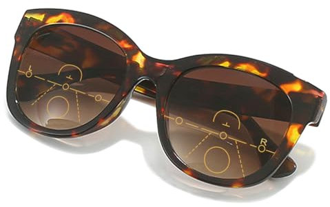 KOOSUFA Mode Bifokale Lesebrille mit Sonnenschutz Damen Progressive Sonnenbrille Lesesonnenbrille Blaulichtfilter Federscharnier Sonnenleser Outdoor Lesebrillen Schildpatt, 3.0