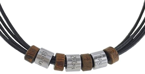 Timbalino Personalisierbare Männerkette, 3 Beads mit Gravur nach Wunsch, 4 Holzbeads, Lederkette, Größe wählbar, Lieferung in Schmuckschachtel
