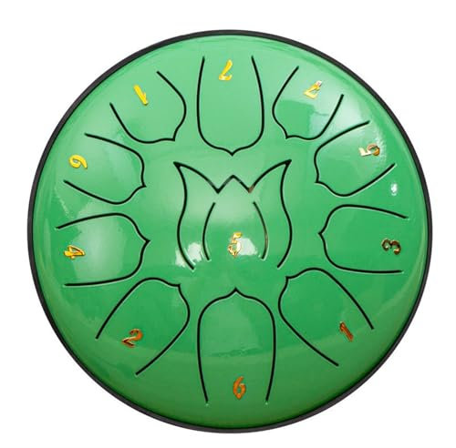 BAMFY Stahlzungentrommel Mit Tasche, Musikbuch, Trommelstöcke, Schlegel-Halter Für Meditation, Yoga, Konzert, Geistheilung Regentrommel, Handpan Perkussionsinstrument(6 inch 11 Note,Green A)
