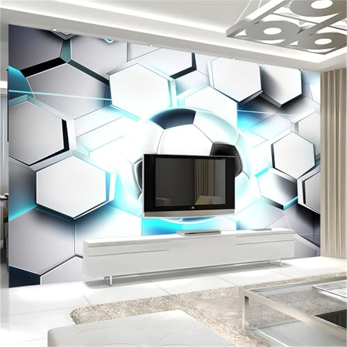 Générique Panorama tapet 250 x 175 cm non-woven tapet väggmålning fotboll hexagonväggkonst dekor vit väggaffisch för vardagsrum barnrum väggdekoration fresk