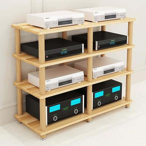 YHWKGZ Hi Fi Rack, Audio Rack Hi Fi Regal aus Massivholz, Mit Rutschfesten Füßen, Phonoschrank mit Zwei Positionen, Record Player Stand for CD-Player, Stereokomponenten(Wood Color,47.2x35)