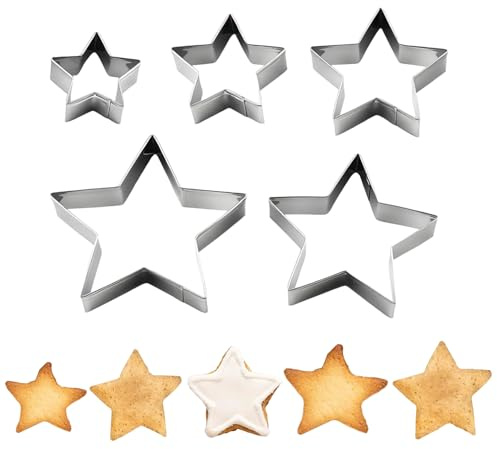Diyxisk Moldes Galletas, 5 Piezas Estrella Cortadores de Galletas, Acero Inoxidable Cortador Galletas, Liso Moldes Estrella, Adecuado para Pasteles, Galletas, Sándwiches, Pan, Frutas y Repostería