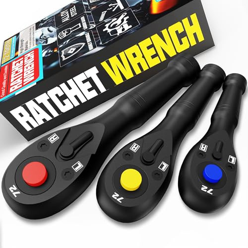 KIRXST 1/4 3/8 1/2 Drive Ratchet Handle, 72 Teeth Ratchet Wrench Set, Mini Ratchet Handle with Quick Release Reversible for Repair