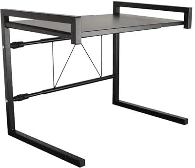 MAGNA RETAIL Over Microwave Shelf Unit in Black Metal | Adjustable Shelf Width | Expandable Microwave Stand | Kitchen Storage Rack | Kitchen Worktop Organiser