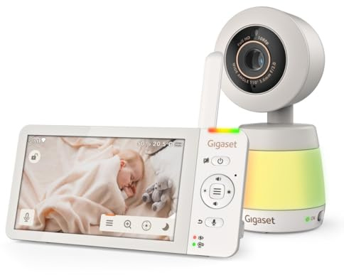 Gigaset BABY 700 Connected – Videocamera per bambini con touchscreen Full HD da 5,5 – Trasmissione sicura FHSS e WLAN–lunga durata della batteria-con app, Cream White/Warm [Versione Italiana]