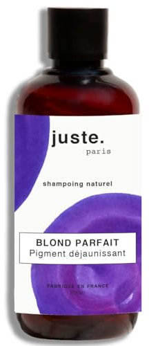Juste Paris - Shampoing violet dejaunisseur 250 ml - Blond parfait - Neutralise les reflets jaunes - Éclat et hydratation - Pour cheveux blonds, gris et décolorés