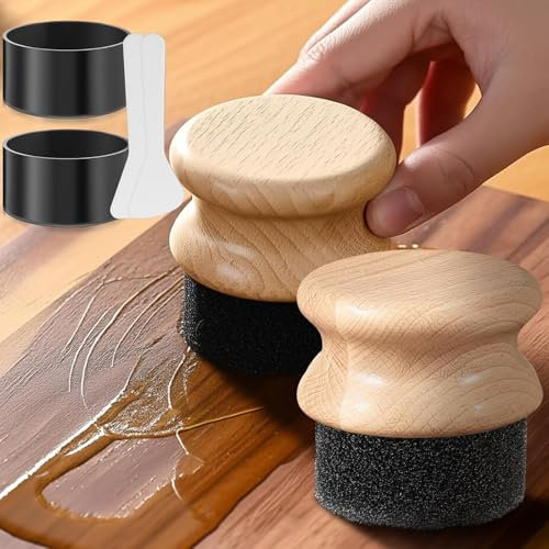 Wangdaqi Juego de 2 tablas de cortar aplicador de aceite y cera con tapa, espátula de madera, cuchara y cepillo de esponja para encimeras, cuidado de cubiertos