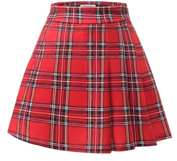 Meetjen veckade kjolar för kvinnor mini elastisk hög midja 2025 A Line Skort School Cheerleader Uniform Skater-kjol, Röd-pläd, XXL