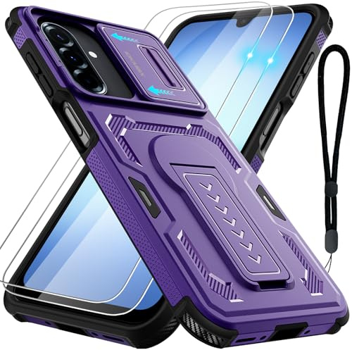 Iokmax for Samsung Galaxy A17/A16/A26 5G Phone Case with 2*Screen Protector | Slide Camera Cover, Kickstand, Lanyard Strap,Military Grade Shockproof Protective Heavy Duty Non-Slip Case, Purple