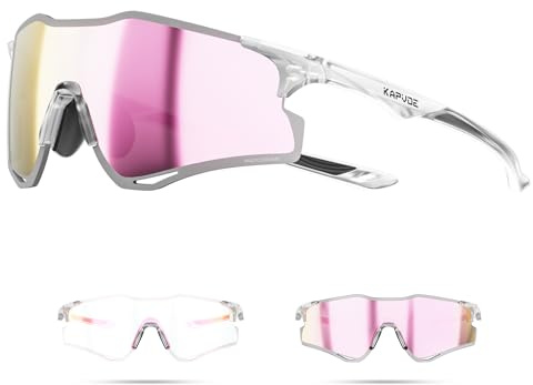 KAPVOE Fahrradbrille Selbsttönend Herren Damen Schnelle Brille MTB Radfahren Radbrille 24g Ultraleicht Laufbrille Sportbrille Sonnenbrille Rennrad Radsport K425