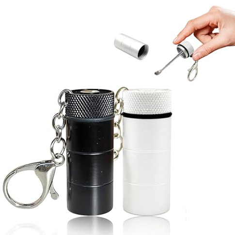 AABDTYYD 2 Unidades Mini Frasco con Cuchara de Aluminio Hermético, Kit de Organización Portátil para Polvos y Especias - Negro/Blanco (5.3 cm, Impermeable, Uso Interior/Exterior)