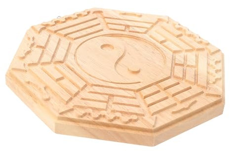 GLEAVI Tai Chi Bagua-Spiegel Aus Echtem Holz Dekorativer Feng Shui Anhänger Zur Dämonenabwehr Einzigartiger Chinesischer Hausdekor Handgefertigtes Exorzismus-Ornament Für Wand Tischgestal