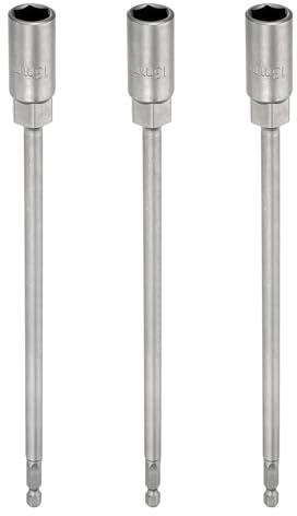 sourcing map Lot de 3 forets pour tourne-écrous 13 mm, tige hexagonale de 6,35 mm, douilles magnétiques extra longues à 6 points à changement rapide en acier 40Cr pour perceuses électriques