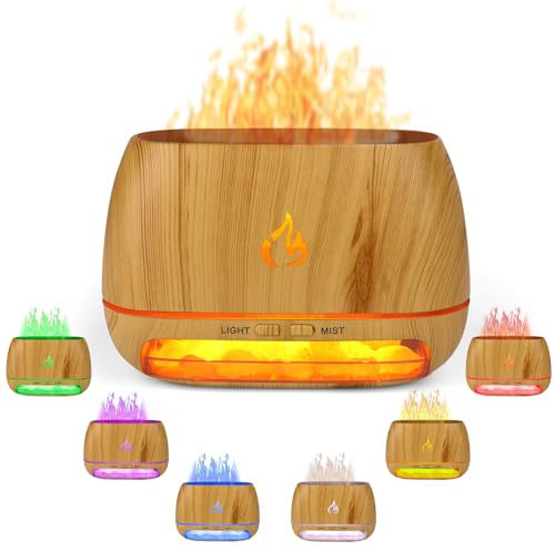 3-in-1 Ultrasonic Essential Oil Diffuser & Himalayan Salt Lamp Diffuser & 7 Colors Changing Oil Diffuser,100% Pure Himalayan Pink Salt Rock, Waterless Auto off-200ml (Wooden Grain)