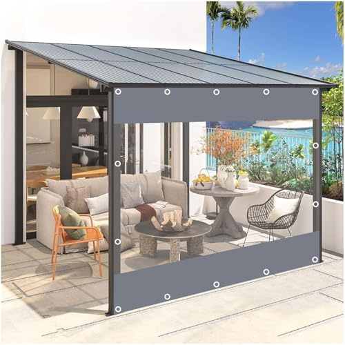 Cortinas De Lona Impermeables Claras, Paneles Laterales De Lona Transparente PVC Exteriores, con Puerta con Cremallera, Lonas Pesado para Pérgolas Terrazas Garajes, 0,3mm,Clear-1.6x2.5m/5.2 * 8.2ft
