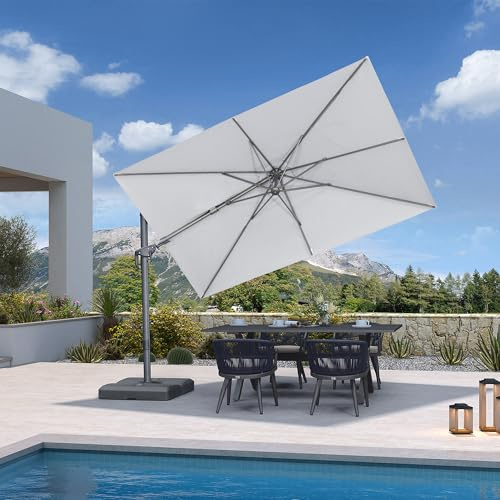 PURPLE LEAF Parasol Déporté 3 x 2 m Toile Imitation Acrylique Gris Galet | Inclinable des deux côtés, S’adapte à la course solaire, Toile 240 g/m² UPF 50+, AATCC 4, Parasol de jardin extérieur