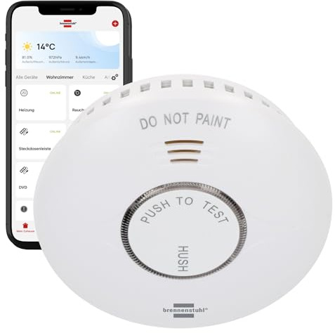 Brennenstuhl Connect Detector de Humo WiFi RM A 3020 con notificación por aplicación (Detector de Humo WiFi con 2 baterías reemplazables Incluidas, Probado según EN 14604)