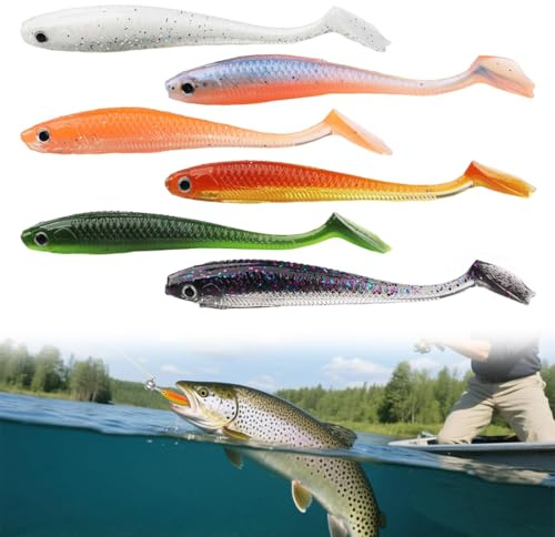 VONJUMA 6 Stück Angelköder Fishing Gummifische Zander Set Farben Gummiköder Zander Angeln Softbait Angelköder Gummi Fische Gummifisch Set Zander Gummifisch Zander Köder