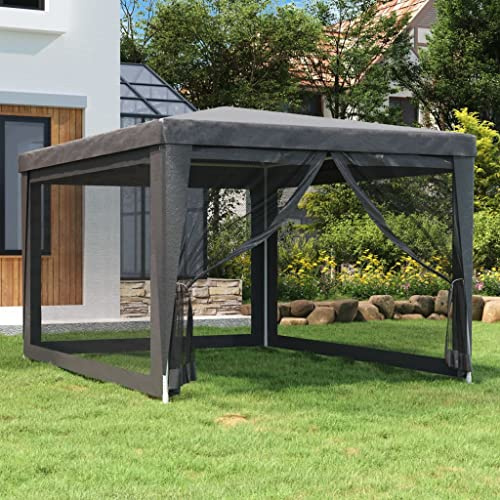 Outdoor Party Tent 9.8'x13.1', Gazebo Canopy with 4 Mesh Sidewalls, Anthracite HDPE Event Pavilion for Garden Weddings, Backyard BBQ, Weddings