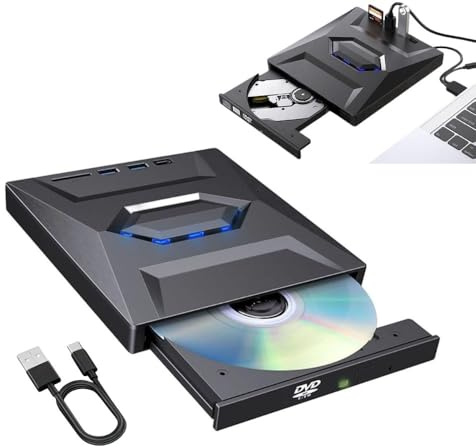 Genérico Unidad Externa de BLU-Ray 7 en 1, USB 3.0 y Type-C, Lector de Tarjetas SD/TF, 3 Concentradores USB, Portátil y Delgada para MacBook y PC