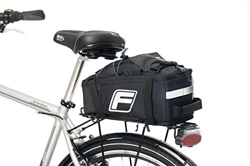 FISCHER 2in1 Gepäckträgertasche, verstellbarer Schultergurt, inkl. Reflektorstreifen und Gurten zur Befestigung von Helm, Pumpe, etc., als Rucksack verwendbar, Tragkraft 3kg, schwarz