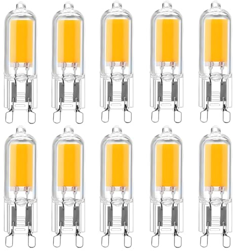 WULUN 10er Pack G9 2W COB LED-Lampe, Ersetzt 25W Halogenlampen, Glasmaterial, Warmweiß 3000K 250LM, AC 220-240V, 360° Abstrahlwinkel, Nicht Dimmbar…