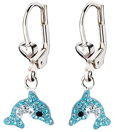 FIVE-D Kinder Ohrringe Kristall Delfin 925 Sterling Silber Creolen Ohrhänger
