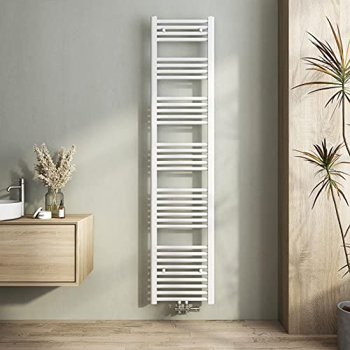 Heilmetz Weiß Badheizkörper 400 x 1800 mm Handtuchtrockner 618 Watt Leistung Heizkörper Bad Mittelanschluss Handtuchheizkörper
