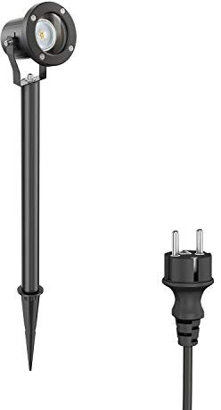 ledscom.de Gartenstrahler mit Erdspieß MIBU für außen Edelstahl schwarz, inkl. LED GU10 Lampe (weiß, 5,3W, 504lm, 44°)