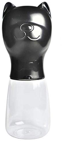 PJDDP Bouteille Chien d'eau Portable 480Ml, Pet Distributeur d'eau, De Qualité Alimentaire Fuite Preuve Antibactériennes Chien Chat Boisson Voyage Bouteille Abreuvoir Cup pour Chiens Chats Puppy,Noir