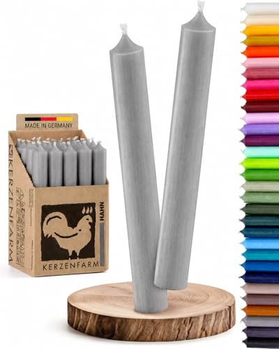 Stabkerzen 10 Stück Tafelkerzen durchgehend gefärbt Spitzkerzen für die Tisch-Deko zur Hochzeit Weihnachten & Party Farbe: Hellgrau/Grau Höhe:18cm