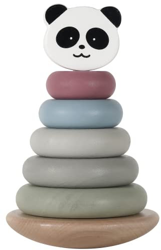Kindsgut Stapelturm, Motorik-Spielzeug für Klein-Kinder aus Holz, schönes Geschenk zum 1. Geburtstag, dezente Farben und Schlichtes Design, hochwertige Qualität, Panda