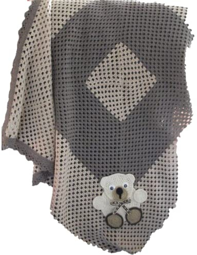 Babydecke *Bärenkind*, Kuscheldecke, Krabbeldecke, Schmusedecke, 85x85cm, für Jungen und Mädchen, gehäkelt, gestrickt, Merino, Muster