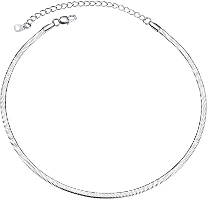 U7 Flache Schlangen Halskette für Frauen Choker Silber Schlangenkette Edelstahlkette in 3mm Breit Flache Kette Collier Schlange Kette ohne Anhänger Schlicht Halsschmuck Simple Halsreif für Geburtstag