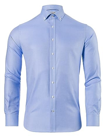 Vincenzo Boretti Camicia, Regular-Fit/Taglio Giusto, Morbido Oxford - Non-Stiro Azzurro 39-40