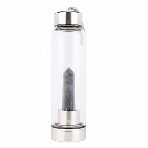 SAHKGYE 550Ml Botella De Agua De Cristal Natural Cristal De Elixir De Varita De Obelisco Curativo Varita Curativa Elixir Point Reiki Obelisco De Cristal Botella De Agua con Infusión Gemas