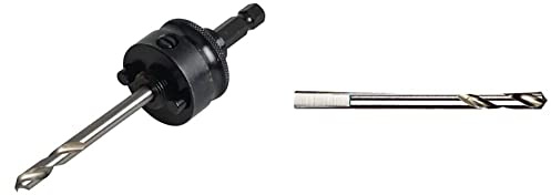 Starrett ARBHS-A10E-01 Hole Saws Arbor - 32-210mm Quick Hitch Screw Thread Hex Shank Arbor with 6.35mm High Speed Pilot Drill Bit - Quick Change Mandrel & A014CE 92mm Extended Length Pilot Drill