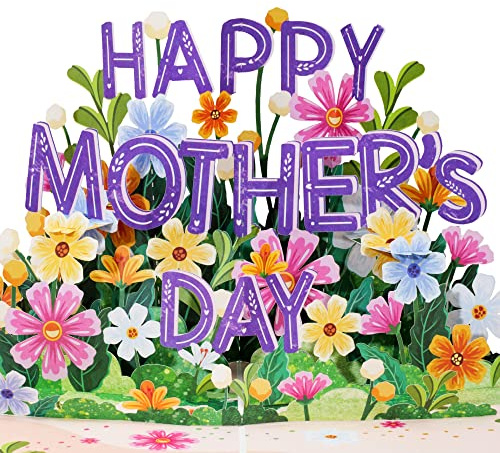 Paper Love Frndly 3D Pop Up Happy Mothers Day Card, Handcrafted - 100% Recycled and Eco-Friendly, 8 x 6 Cover - with Note Tag