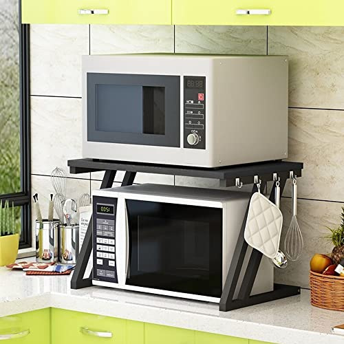 HUOLE Étagère de cuisine sur pieds pour micro-ondes Étagère métallique en bois et acier, avec tablettes,57 * 38 * 38cm-noir