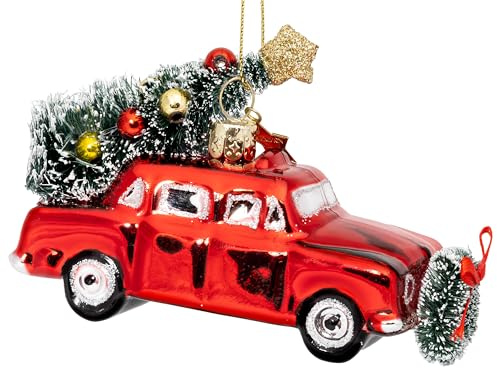 SIKORA Auto mit Weihnachtsbaum besondere Weihnachtskugel Glas Christbaumschmuck Deko Figur Weihnachten Anhänger Ornament - Trend Line - BS567