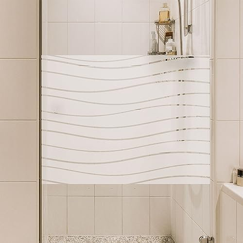 Sichtschutzfolie Matt Glasfolie klebend Badezimmer Bad Dusche Scheibe selbsthaftend selbstklebend Fensterfolie Klebefolie Milchglasfolie wasserfest - D004 Wellen Streifen, Längenbereich: 1200x600mm