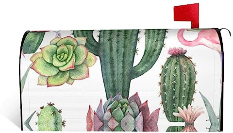 Cubierta magnética para buzón de correo de plantas suculentas de flamenco rosa, decoración del hogar para exteriores, tamaño estándar, 18 x 20.8 pulgadas