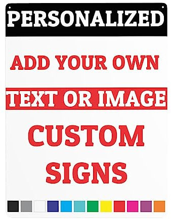 Schilder - Schild mit Wunschtext selber gestalten - Blech-Schild selbst gestalten personalisiert mit Foto/Text/Logo - Wetterfestes Hinweisschild für Garage/Hotel/Parkplatz/Schule/Firma und Garten